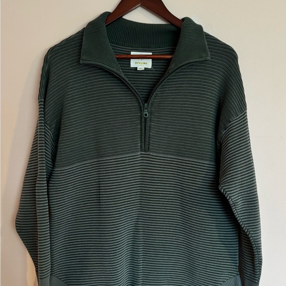 aerie Women’s Forest Green Ribbed Half-Zip Sweater
